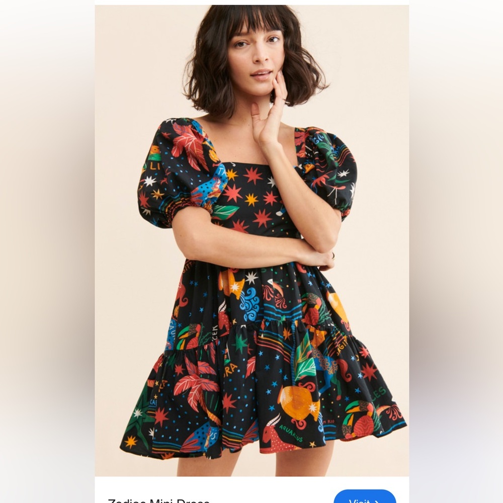 FARM Rio Black Multicolor Zodiac Mini Dress